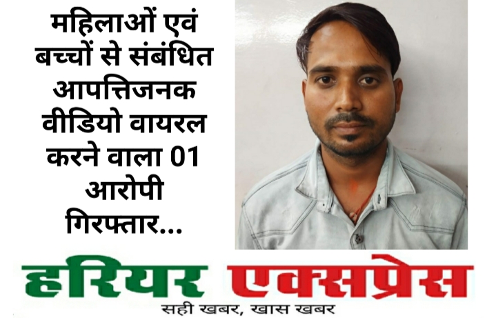 महिलाओं एवं बच्चों से संबंधित आपत्तिजनक वीडियो वायरल करने वाला 01 आरोपी गिरफ्तार…