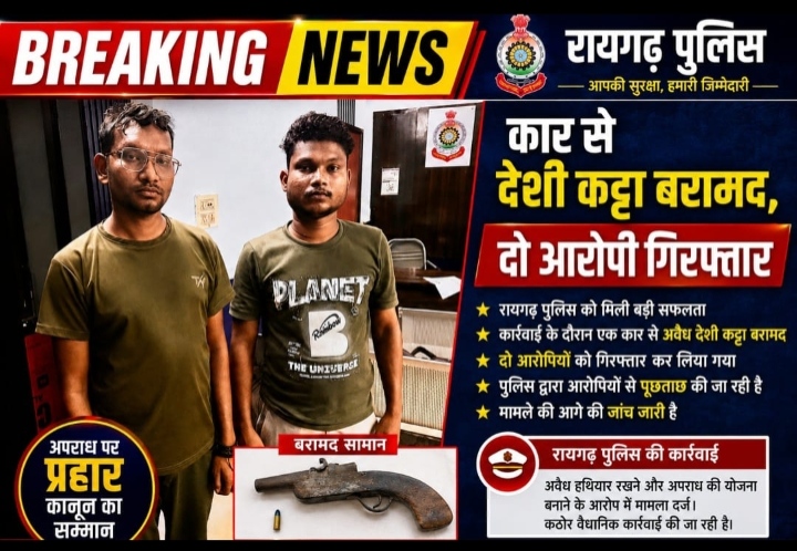 कार से देशी कट्टा बरामद, दो आरोपी गिरफ्तार…